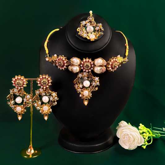 Rose Pearl Vintage Bridal Necklace Set