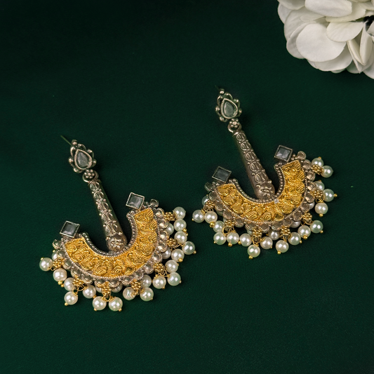 Regal Pearl Crescent Earrings
