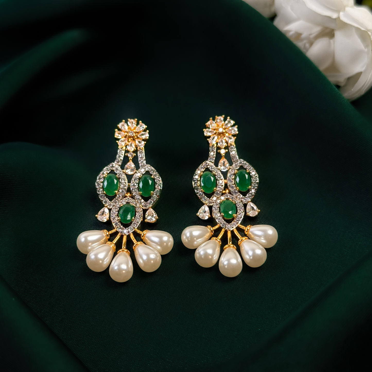Emerald Pearl Cascade Earrings