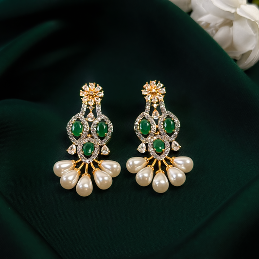 Emerald Pearl Cascade Earrings