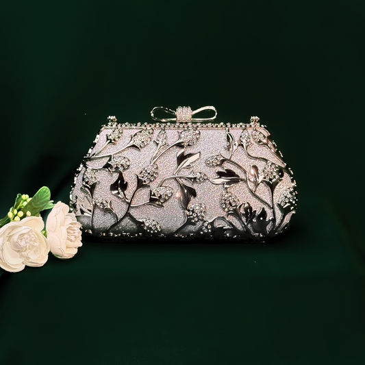 Silver Bloom Luxe Embellished Clutch