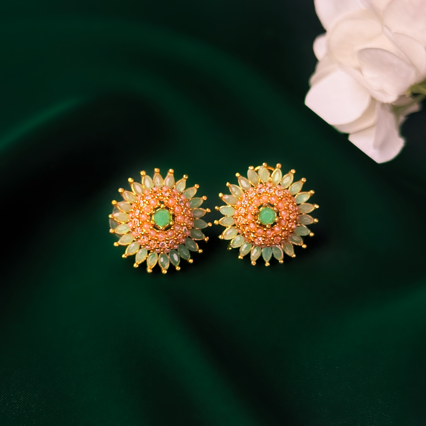 Mint Bloom Halo Earring Studs