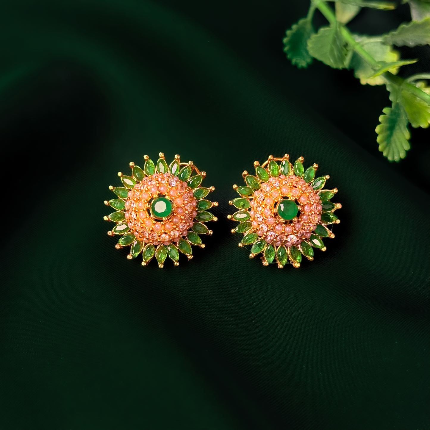 Emerald Blossom Halo Earring Studs