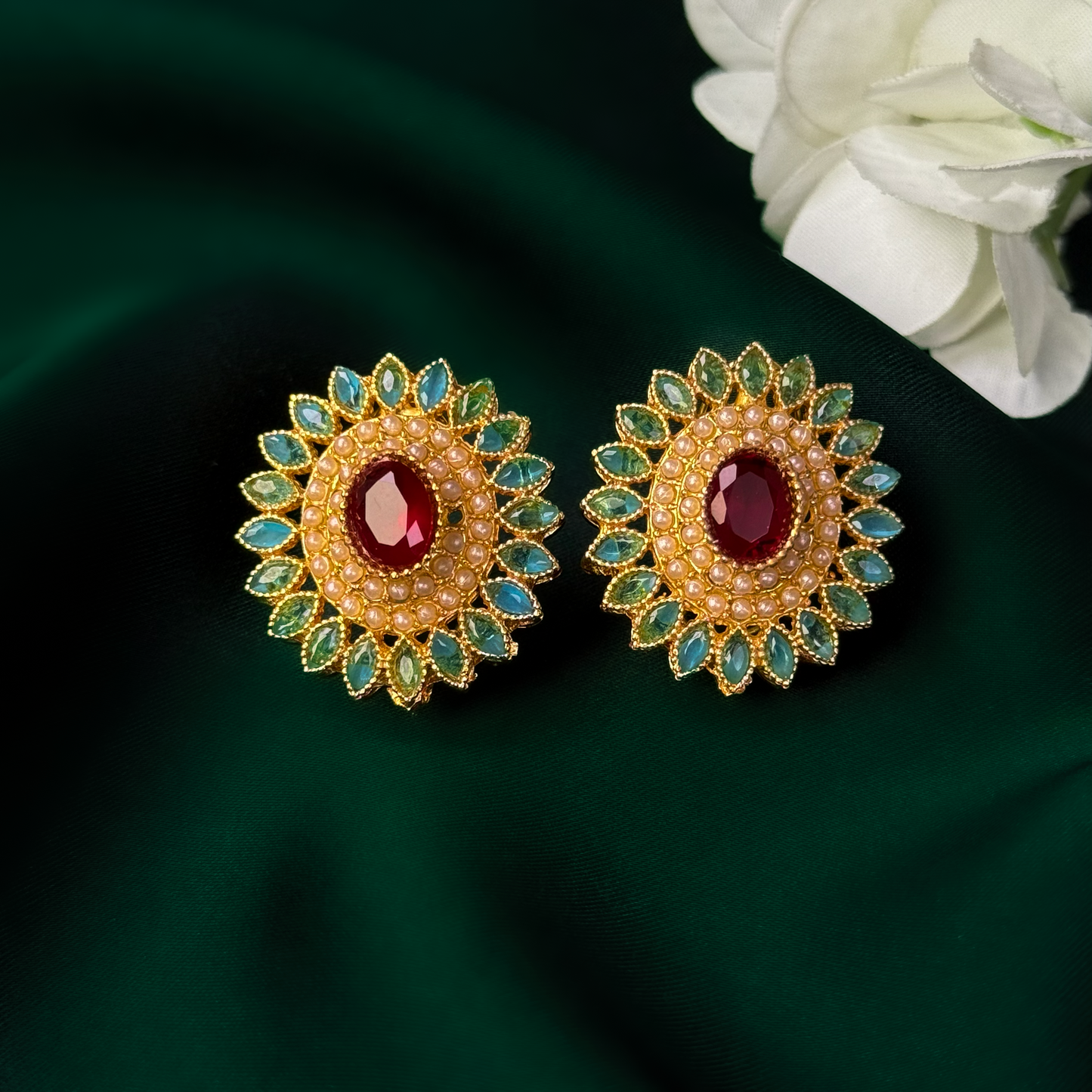 Ruby Aura Floral Earring Studs