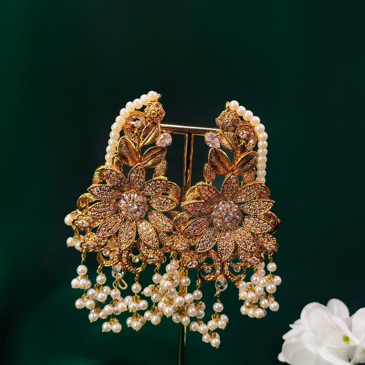 White Lotus Pearl Earrings