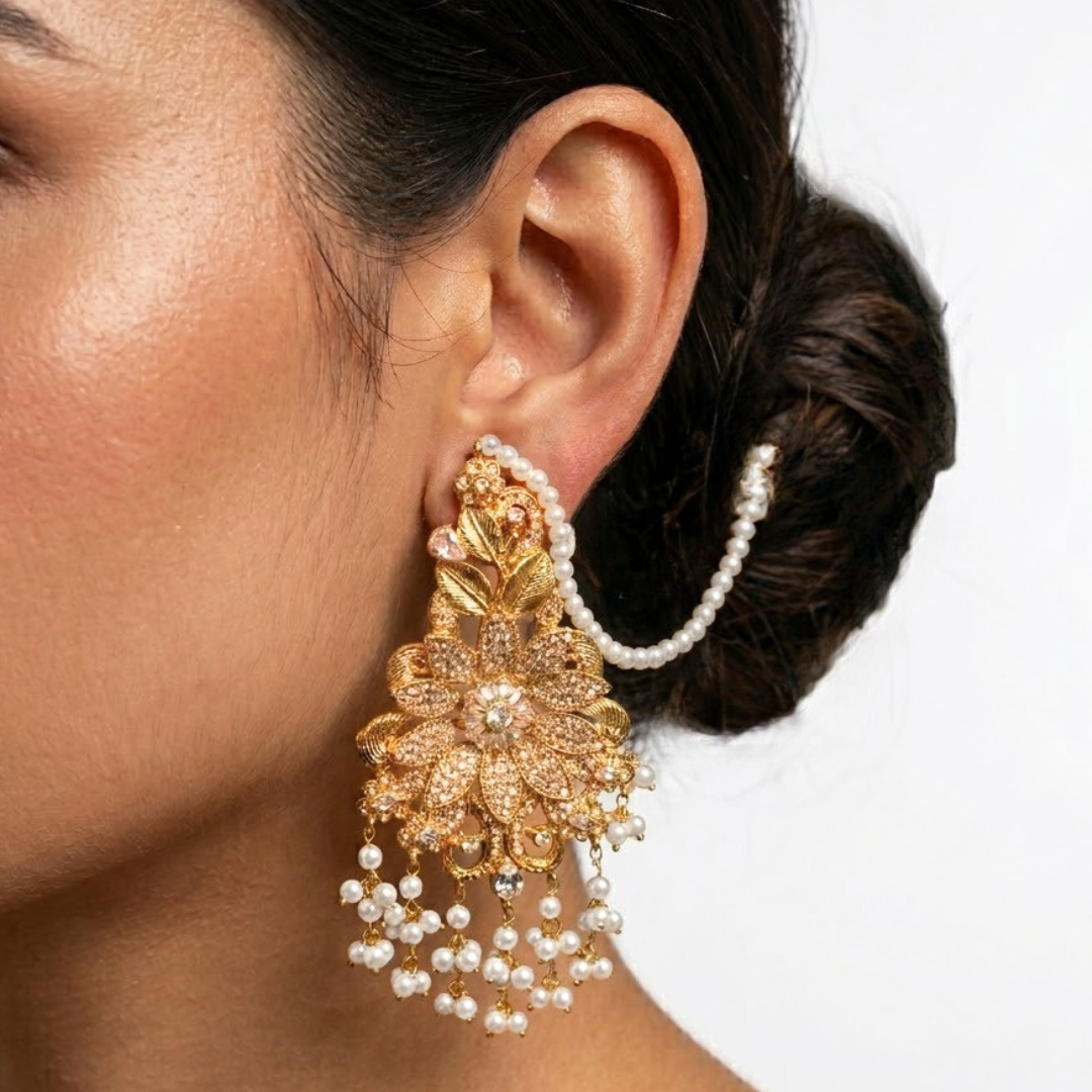 White Lotus Pearl Earrings