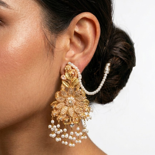 White Lotus Pearl Earrings